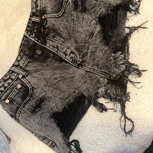 Distressed Black Denim Shorts